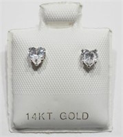 14Kt Heart Shaped Cubic Zirconia Earrings