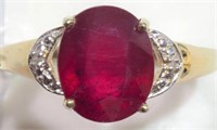Sterling Silver Ruby with 2 Diamond ring