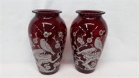 2 Royal Ruby Red Cherry Vases