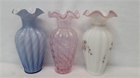 Blue, pink, painted  Fenton Vases