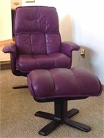Purple Leather Modern reclining chair w/ ottoman
