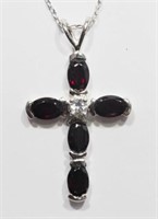 Sterling Silver Garnet Cross Pendant with Chain