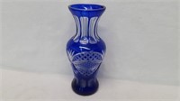 Blue Cut to Clear Crystal Vase