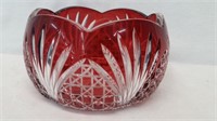 Red Cut to Clear Crystal Bowl
