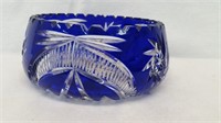 Cobalt  Blue Cut to Clear Crystal Bowl