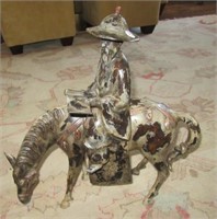 Oriental style horse rider cast metal table