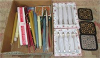 Assortment of candles, silver-plated spoon sets,