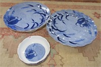 (3) Pieces of Arita Blue Chinese Quail dishes.