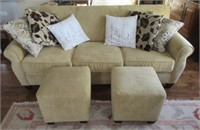 Hickorycraft sofa with two matching footstools
