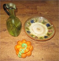(3) Pieces of glassware that includes pumpkin,