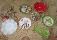 (7) Pieces of antique glass plate and collector