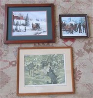 (3) Framed prints of military, horse and buggy,