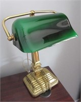 Desk lamp with green shade. Measures: 15" Tall.