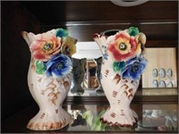 Italian hand painted vases, owl like