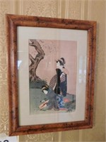 Two Geisha Girls water color on silk, framed, 13