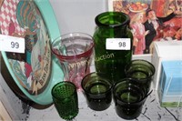 LOT - GREEN GLASS VOTIVES - VASE - TUMBLER