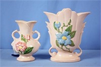 Hull Art 6.5" & 8.5" Gloss Finish Vases w/ Flowers