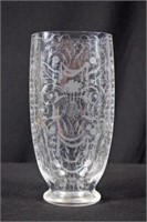 Etched Glass and Signed Baccarat Vase 7.75" High