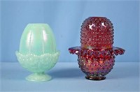 2 Fenton Glass Fairy Lamps Red, Green, Missing