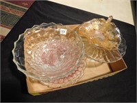 5 Pieces Vintage Glass - Pink Bubble plate, Cake