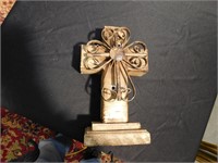 Wood Cross with decorative ironwork -   7.5" wide