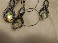 Opal & Marcasite Pendant w/matching pierced