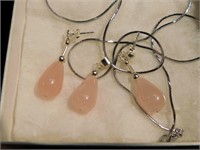 Pink Quartz Pendant w/matching pierced earrings -