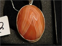 Banded Agate Pendant - w/11" drop and 925