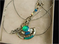 Beautiful Marcasite and opal pendant   2.25" long