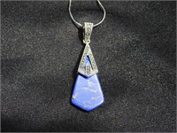 Marcasite Pendant w/Lapis lazuli stone   8" drop