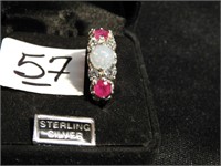 Opal & Ruby Ring w/rhinestones - Size 7.5