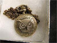 Owl watch necklace - 1" across - 15" drop - needs