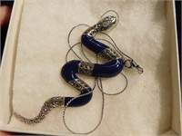 Snake Pendant w/Lapis & Marcasite - emerald eyes