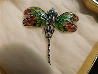 Marcasite Dragonfly pin with red & green colors