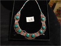 Tibetan Style Necklace w/turquoise and red coral