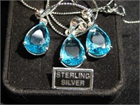Blue Topaz Pendant w/matching pierced earrings -