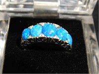 Blue Opal Ring w/5 stones - Size 8 and marked 925