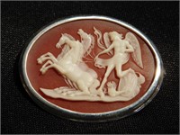 Cameo Pin with Horses & Angels on an agate back