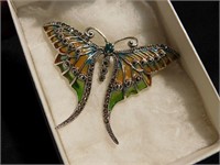 Green & Yellow Butterfly pin w/marcasite - NICE!