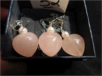 Pink Quartz Heart Pendant w/matching pierced