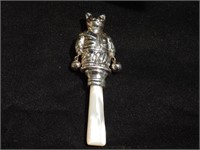 Cat Baby Rattle w/shell handle - 3.5" long and