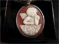 Cameo Cupid on Agate back - 2" long and marked