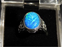 Blue Opal Ring - Great Color  -  Size 8