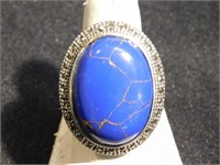 Lapis Lazuli Ring w/marcasite edge - 1.25" long -
