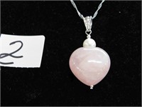 Rose Quartz heart pendant w/pearl - necklace has