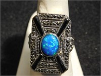 Beautiful Marcasite Ring with Opal Center -