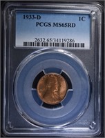 1933-D LINCOLN CENT PCGS MS-65 RD
