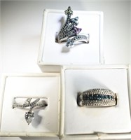 LOT OF 3 STERLING SILVER RINGS, CZs, FROM QVC