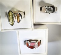 3- STERLING SILVER RINGS, INLAY & CZs, FROM QVC
