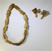 VERY RARE GOLD PLATED AZTEC NECKLACE & EARRINGS